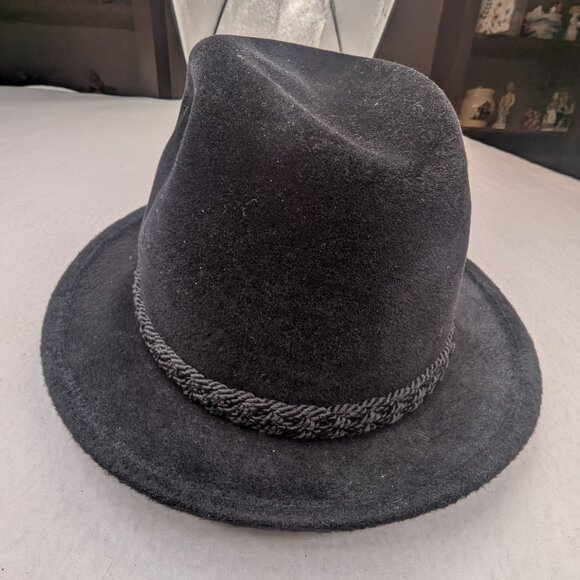 Vintage STETSON Sovereign Black Felt Men's Fedora Feathered Hat Sz 7 3/8 - Picture 4 of 17
